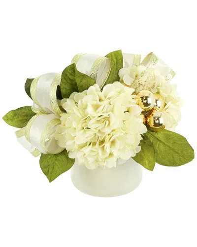 Creative Displays White Hydrangea Holiday Arrangement With Magnolia Leaves In Green