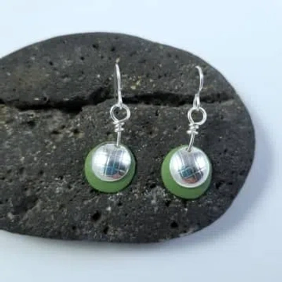 Cresta Ceramics Sterling Silver And Green Porcelain Dome Earrings