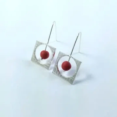 Cresta Ceramics Sterling Silver Square And Red Porcelain Bead Earrings