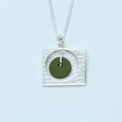 Cresta Ceramics Sterling Silver Square With Green Porcelain Button Necklace