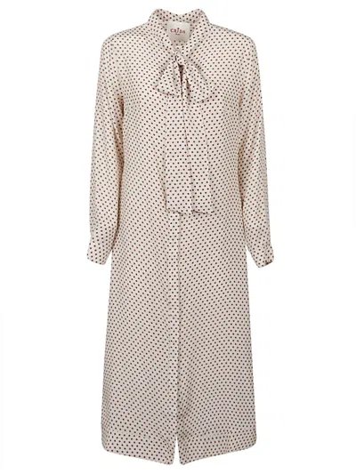 Crida Milano Polka Dot Silk Midi Dress In White