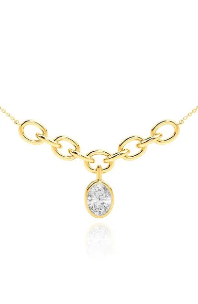 Crislu Oval Bezel Link Cubic Zirconia Pendant Necklace In Gold