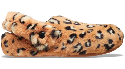 Crocs Classic Leopard Fur Cozzzy Slipper In Animal Print