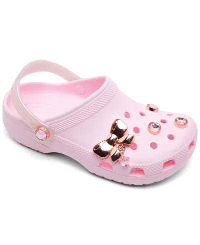Crocs Kids' Little Girls' Bling Bow Classic Clog Shoes From Finish Line In Pink