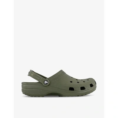 Crocs Womens Army Green Classic Logo-embellished Rubber Clogs