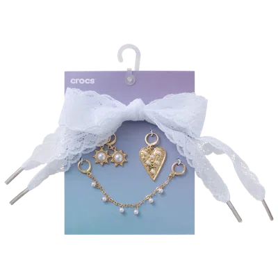 Crocs Youth   Laces & Pearl Chain Charm Kit In White