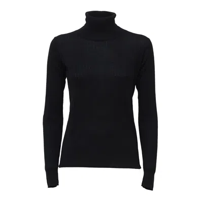 Ct Plage High Neck Ribbed Knit Long-sleeve Pullover In Black