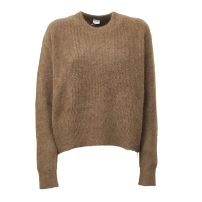 Ct Plage Ribbed Knit Boxy Rounded Hem Pullover In Brown