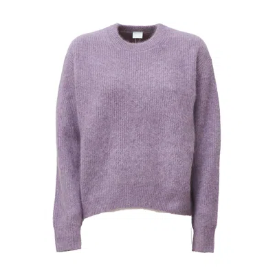 Ct Plage Ribbed Knit Boxy Rounded Hem Pullover In Purple