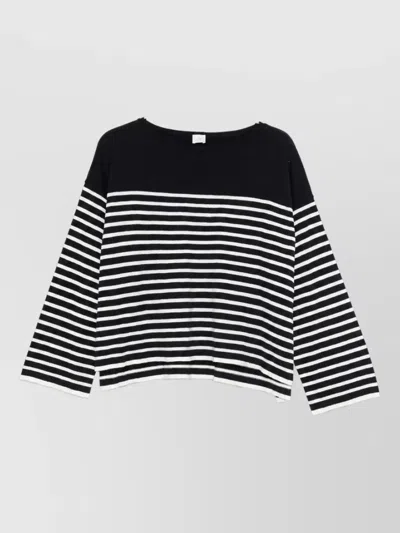 Ct Plage Striped Boat Neck Long Sleeve Cotton Cashmere Sweater In Multi