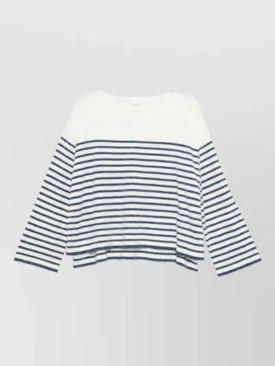 Ct Plage Striped Cotton Cashmere Boat Neck Long Sleeve Sweater In Transparent