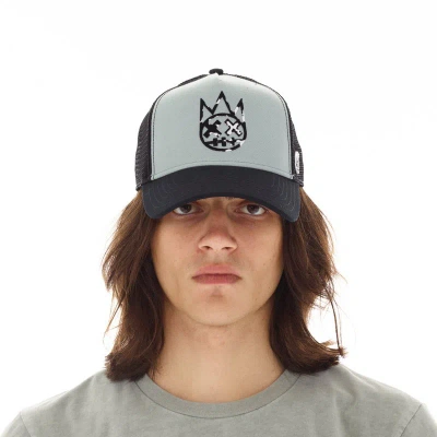 Cult Of Individuality Clean Logo Mesh Back Trucker Curved Visor Cap In Vintage Grey In Gray