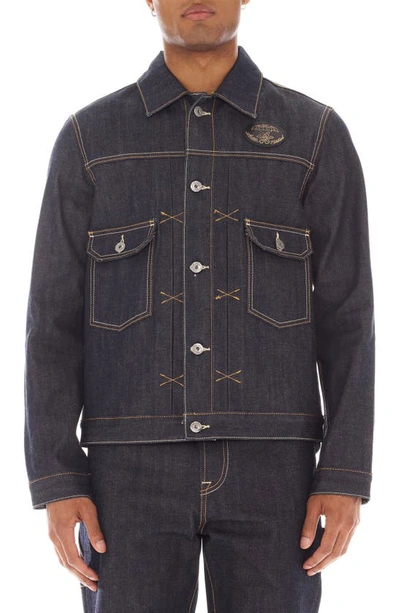 Cult Of Individuality Embroidered Denim Trucker Jacket In Black