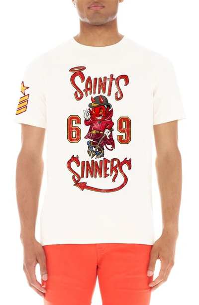 Cult Of Individuality Short Sleeve Crew Neck Tee "saints & Sinners" In Winter White