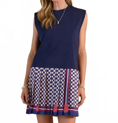 Current Air Mixed-media Mini Dress In Navy Mlt In Blue