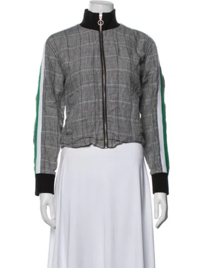 Pre-owned Current Elliott Linen Plaid Print Bomber Jacket In Grey