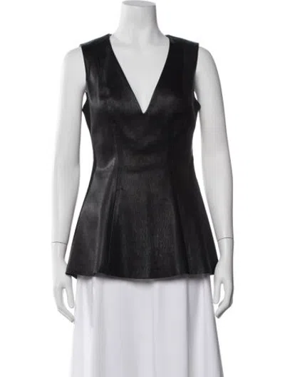 Pre-owned Cushnie Leather V-neck Top In Black