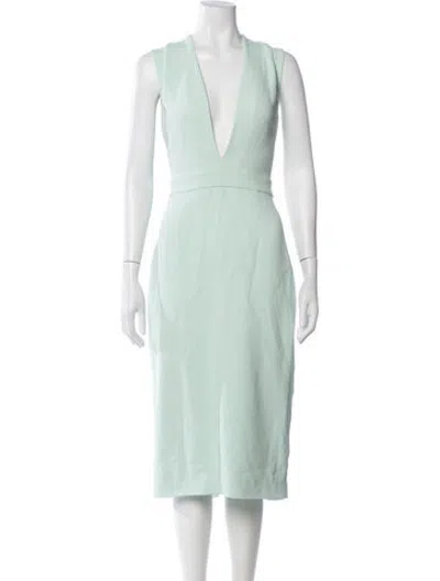 Pre-owned Cushnie Plunge Neckline Midi Length Dress In Green