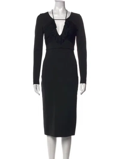 Pre-owned Cushnie V-neck Knee-length Dress In Black