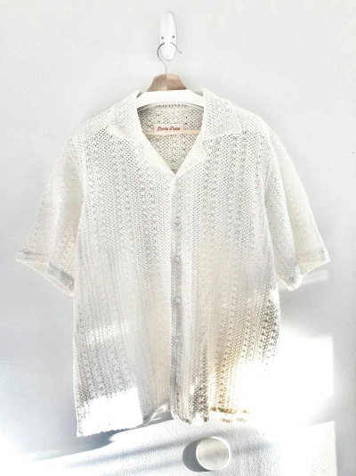 Pre-owned Custom X Handmade Perte D'ego Cotton Short Sleeve Lace Button Shirt Cream Ald In White