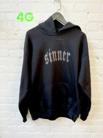 Pre-owned Custom X Vintage Custom Sinner Crystal Black Hoodie Large Sweater In White