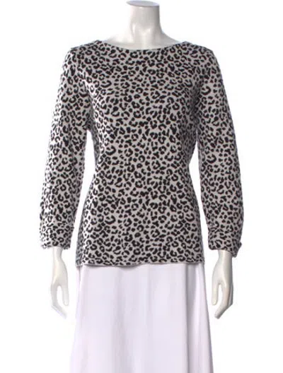Pre-owned Cynthia Rowley Animal Print Bateau Neckline Sweater In White
