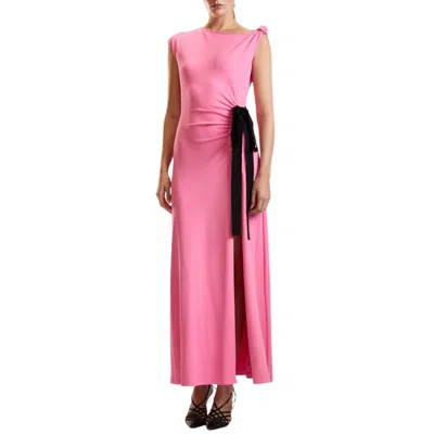 Cynthia Rowley Knotted Shoulder Ribbon Tie Maxi Dress In Pink