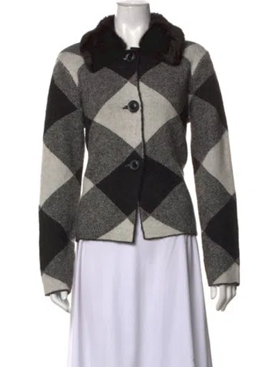 Pre-owned Cynthia Rowley Plaid Print Open Front Sweater In Black