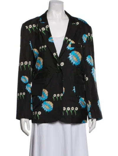 Pre-owned Cynthia Rowley Silk Floral Print Blazer W/ Tags In Black