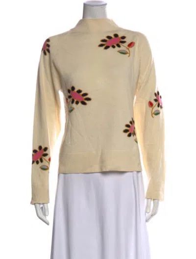 Pre-owned Cynthia Rowley Wool Floral Print Sweater In Neutrals