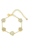 Cz By Kenneth Jay Lane Cz Clover Station Chain Bracelet In Mother Of Pearl/ Gold