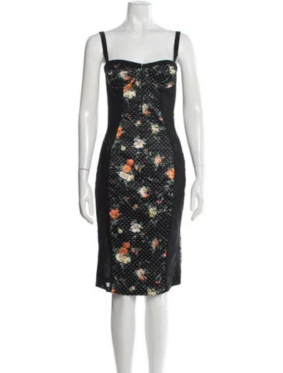 Pre-owned D&g Floral Print Knee-length Dress In Black