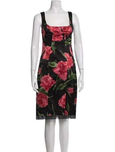 Pre-owned D&g Floral Print Knee-length Dress In Black