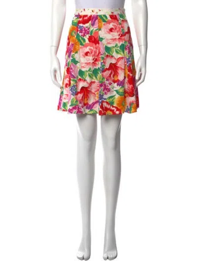 Pre-owned D&g Floral Print Mini Skirt In White