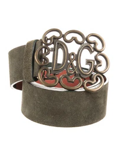 Pre-owned D&g Leather Waist Belt In Green