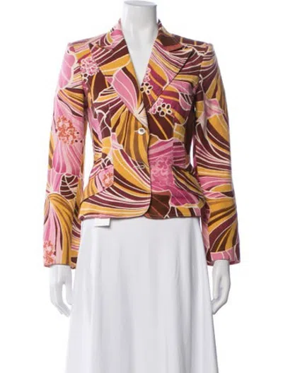 Pre-owned D&g Linen Floral Print Blazer In Pink
