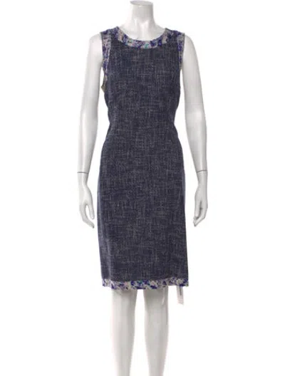Pre-owned D&g Tweed Pattern Knee-length Dress In Blue