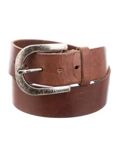 Pre-owned D&g Wide Leather Waist Belt In Brown