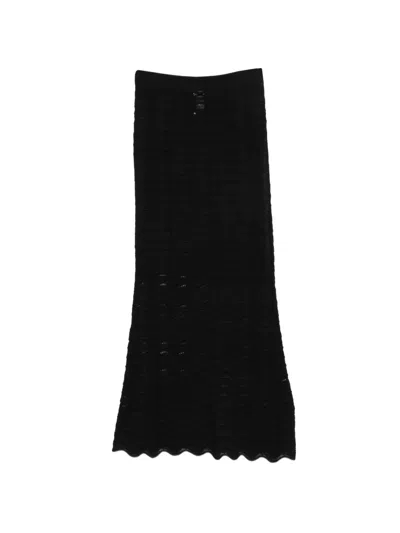 D Exterior Crochet-knit Scalloped-edge Maxi Skirt In Black