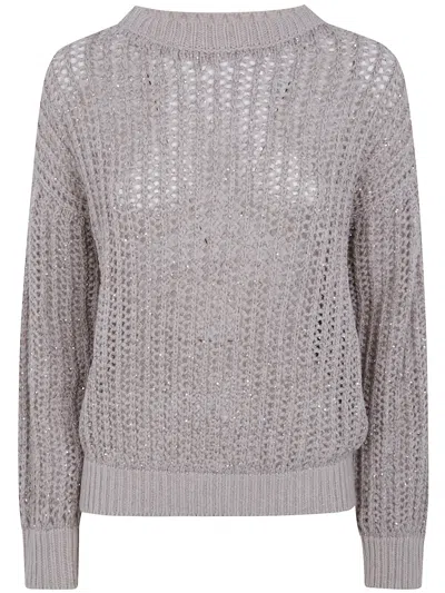 D Exterior D.exterior Crystals Long Sleeves Boatneck Sweater In Gray