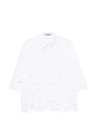 D Exterior Floral-cutout Scalloped-hem Shirt In White