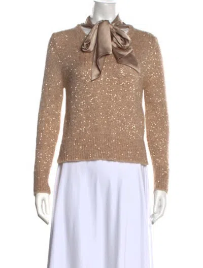 Pre-owned D Exterior Patterned Tie Neck Sweater In Neutrals