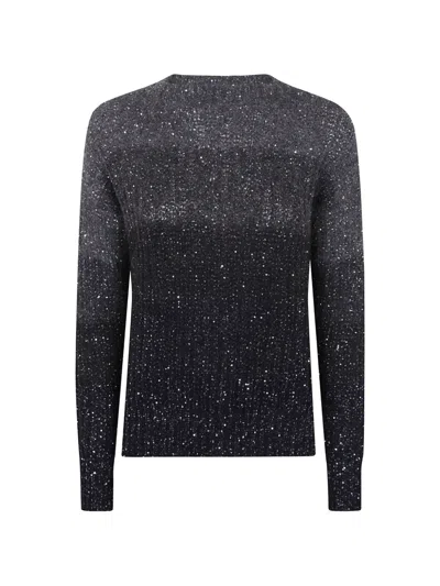 D Exterior Sequin-embellished Knitted Sweater In Black