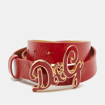 Pre-owned D & G Red Patent Leather Logo Buckle Belt 80 Cm