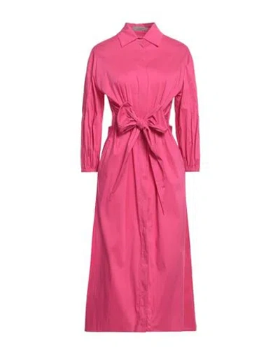 D-exterior D. Exterior Woman Midi Dress Fuchsia Size 8 Cotton, Polyamide, Elastane In Pink