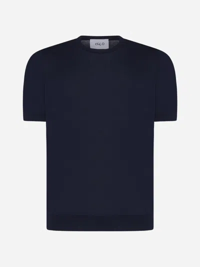 D4.0 Cotton Half-sleeved Jumper In Navy Blue