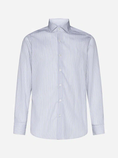 D4.0 Pinstriped Cotton Shirt In Sky Blue,beige,blue
