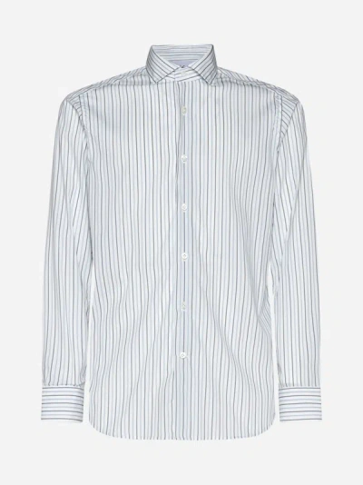 D4.0 Pinstriped Cotton Shirt In White,blue,black