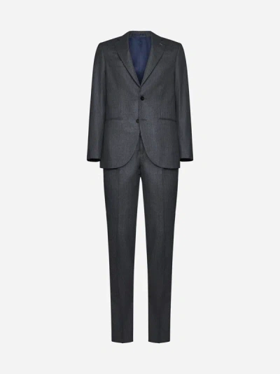 D4.0 Pinstriped Virgin Wool Suit In Mid Grey