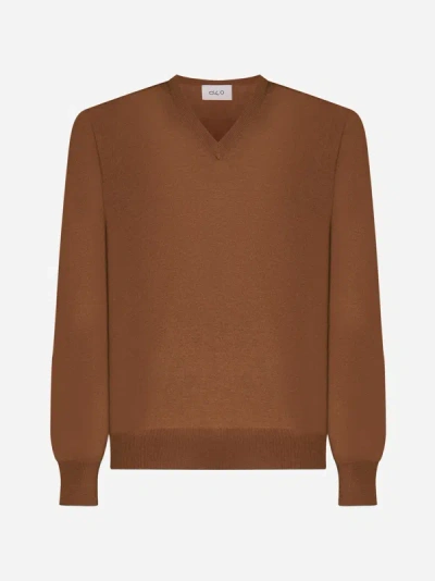 D4.0 V-neck Wool Sweater In Caramel
